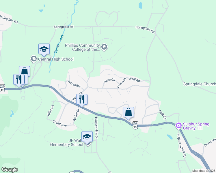 map of restaurants, bars, coffee shops, grocery stores, and more near 123 Valley Drive in Helena-West Helena