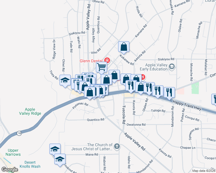 map of restaurants, bars, coffee shops, grocery stores, and more near 18002 California 18 in Apple Valley