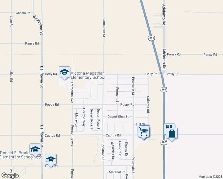 map of restaurants, bars, coffee shops, grocery stores, and more near 11748 Galewood Street in Adelanto
