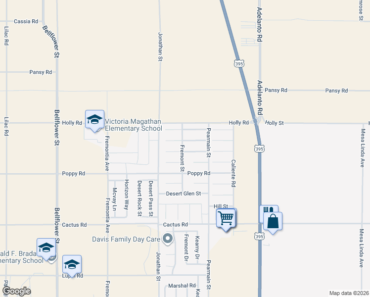 map of restaurants, bars, coffee shops, grocery stores, and more near 11772 Galewood Street in Adelanto