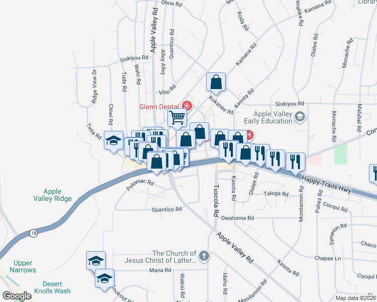 map of restaurants, bars, coffee shops, grocery stores, and more near 18002 California 18 in Apple Valley