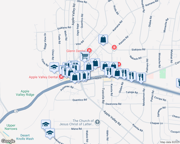 map of restaurants, bars, coffee shops, grocery stores, and more near Quantico Road in Apple Valley