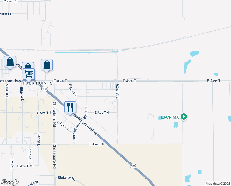 map of restaurants, bars, coffee shops, grocery stores, and more near 6150 East Avenue T in Palmdale