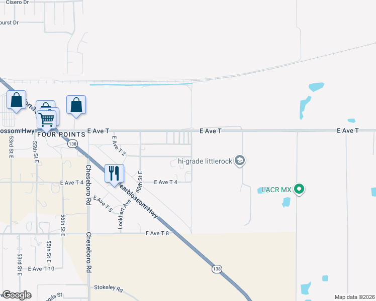 map of restaurants, bars, coffee shops, grocery stores, and more near 6150 East Avenue T in Palmdale