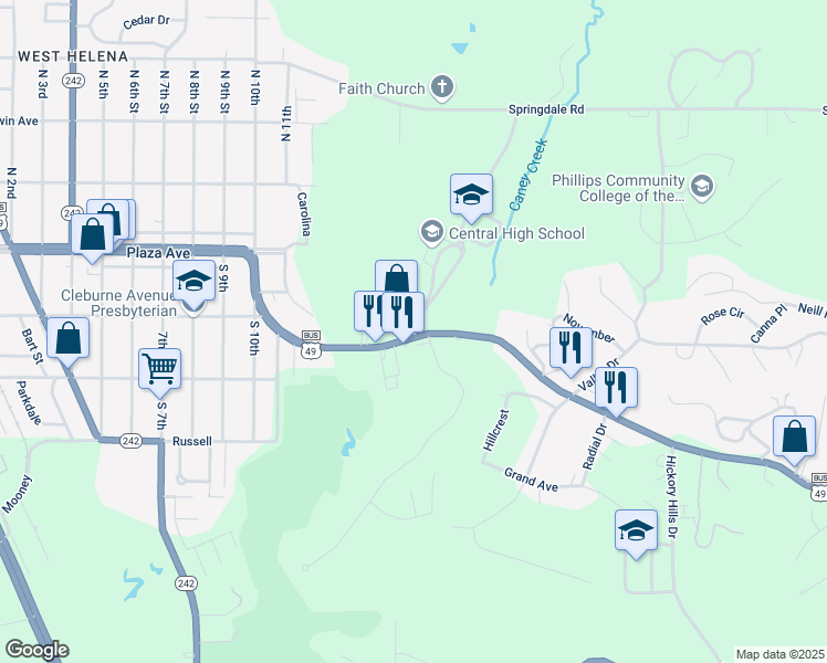 map of restaurants, bars, coffee shops, grocery stores, and more near 103 School Road in Helena-West Helena
