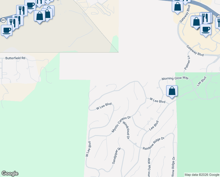 map of restaurants, bars, coffee shops, grocery stores, and more near 2740 Whispering Way Circle in Prescott
