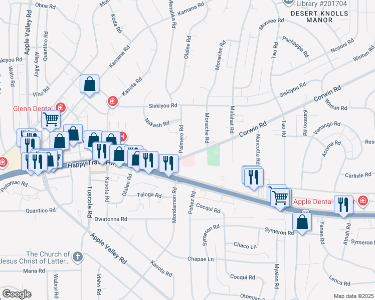 map of restaurants, bars, coffee shops, grocery stores, and more near 18524 Corwin Road in Apple Valley