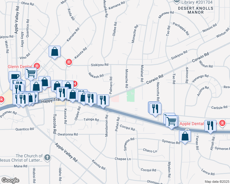 map of restaurants, bars, coffee shops, grocery stores, and more near 18524 Corwin Road in Apple Valley