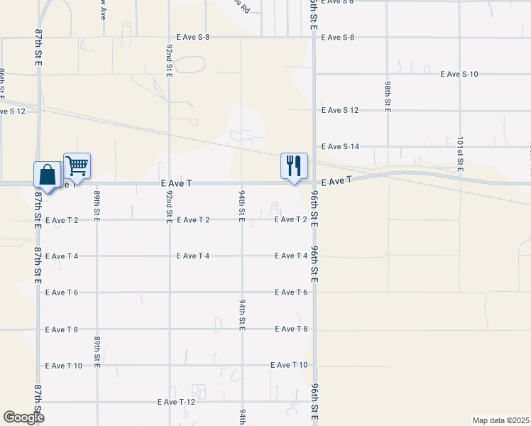map of restaurants, bars, coffee shops, grocery stores, and more near East Avenue T-2 in Sun Village