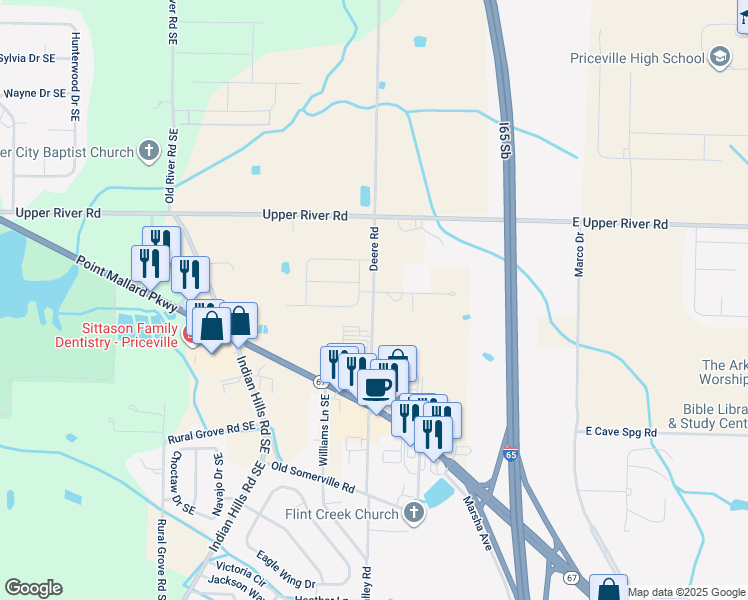 map of restaurants, bars, coffee shops, grocery stores, and more near 3411 Deere Road in Decatur