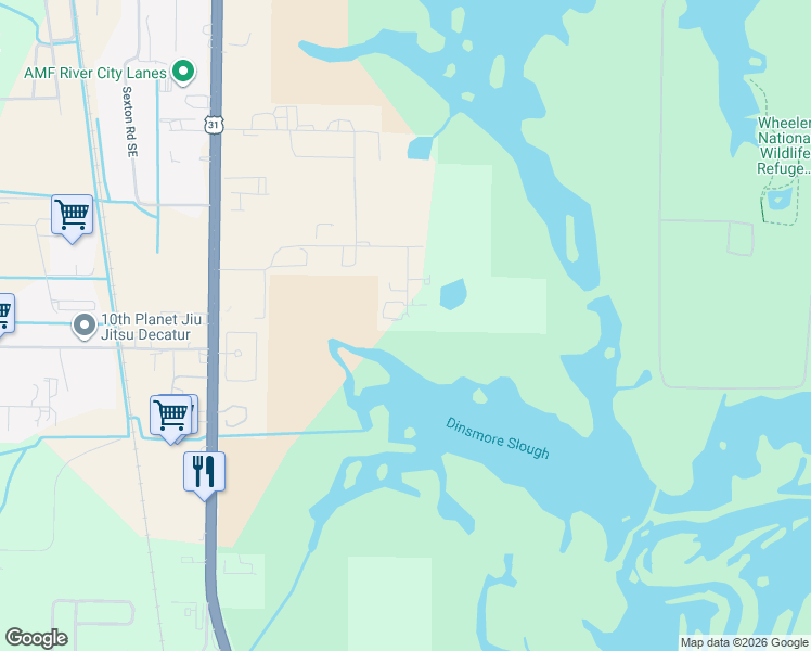 map of restaurants, bars, coffee shops, grocery stores, and more near 3510 Hooper Lane Southeast in Decatur