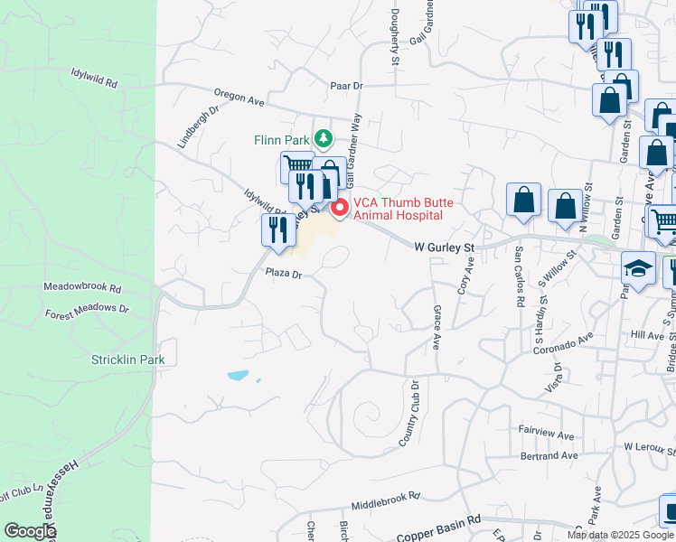 map of restaurants, bars, coffee shops, grocery stores, and more near 212 Creekside Circle in Prescott