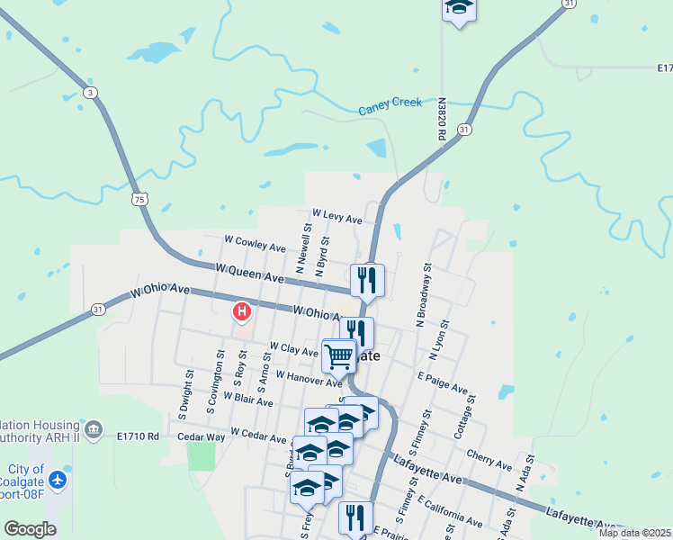 map of restaurants, bars, coffee shops, grocery stores, and more near 34 West Cary Street in Coalgate