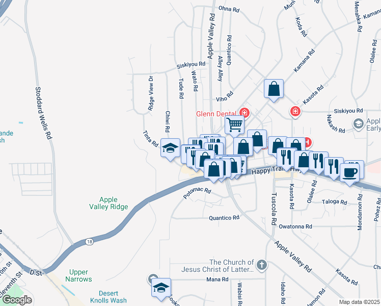 map of restaurants, bars, coffee shops, grocery stores, and more near 15978 Muni Road in Apple Valley