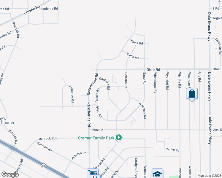 map of restaurants, bars, coffee shops, grocery stores, and more near 20247 Carlisle Road in Apple Valley