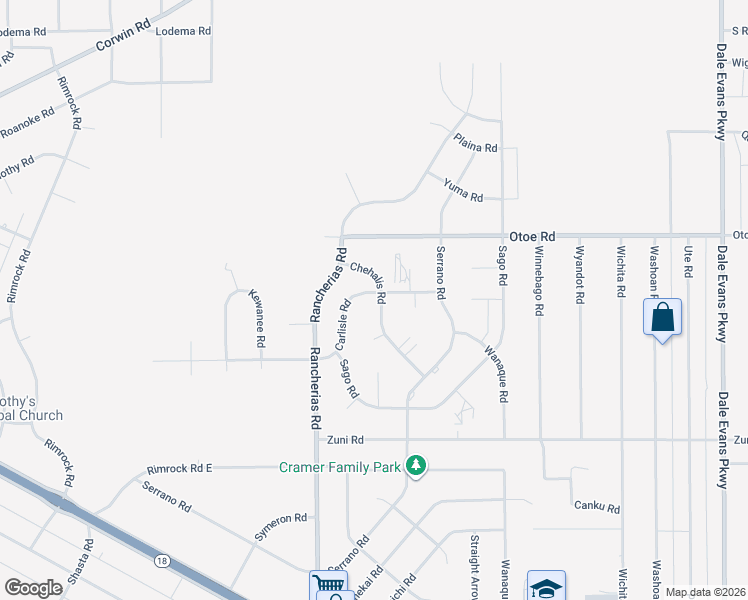 map of restaurants, bars, coffee shops, grocery stores, and more near 20211 Carlisle Road in Apple Valley