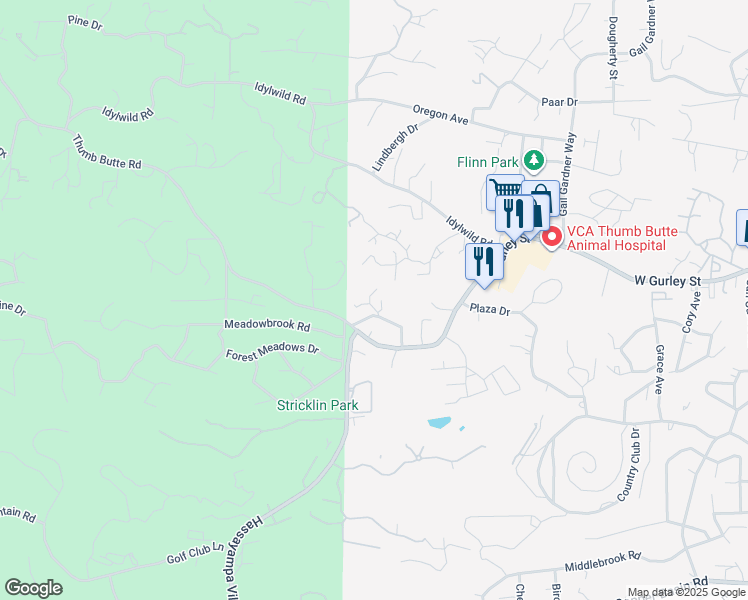 map of restaurants, bars, coffee shops, grocery stores, and more near 1626 Sherwood Drive in Prescott