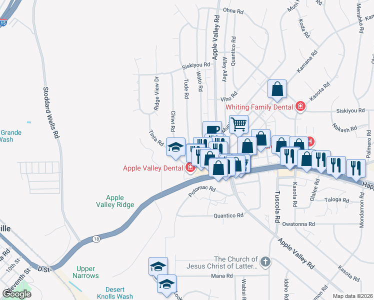map of restaurants, bars, coffee shops, grocery stores, and more near 15994 Tude Road in Apple Valley