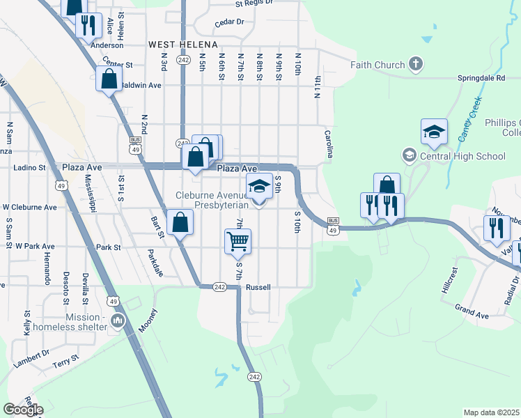 map of restaurants, bars, coffee shops, grocery stores, and more near 805 East Cleburne Avenue in Helena-West Helena