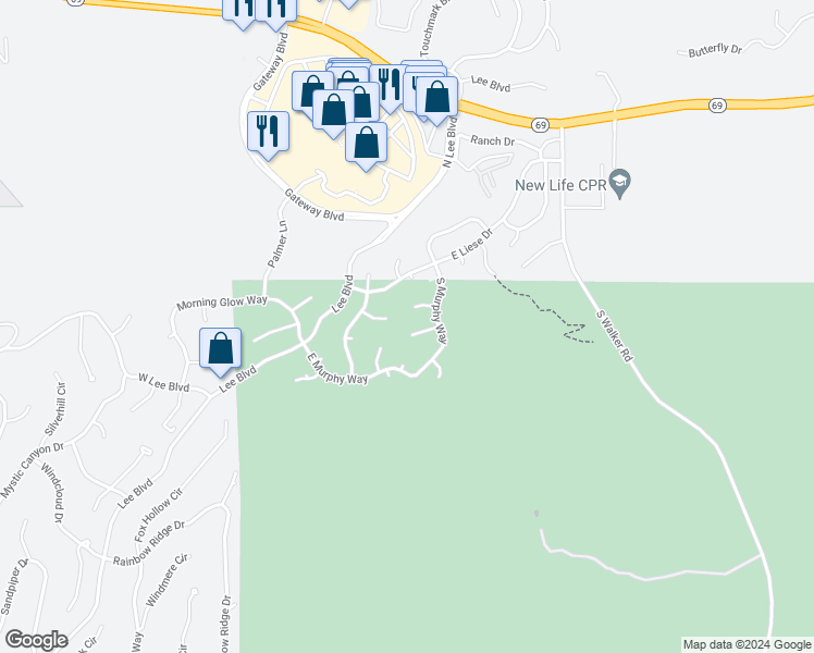 map of restaurants, bars, coffee shops, grocery stores, and more near 3420 East Sanddraw Circle in Prescott