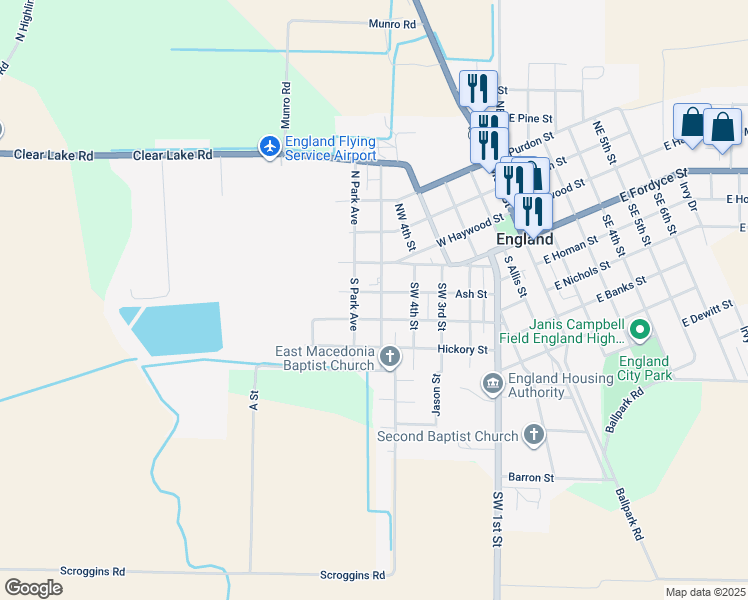 map of restaurants, bars, coffee shops, grocery stores, and more near 202 South Washington Avenue in England