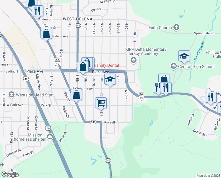map of restaurants, bars, coffee shops, grocery stores, and more near 805 East Cleburne Avenue in Helena-West Helena