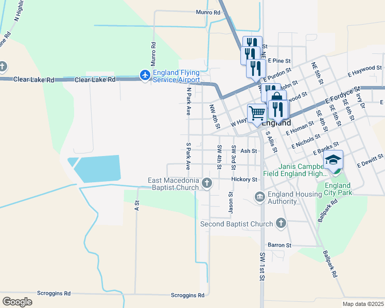 map of restaurants, bars, coffee shops, grocery stores, and more near 202 South Washington Avenue in England