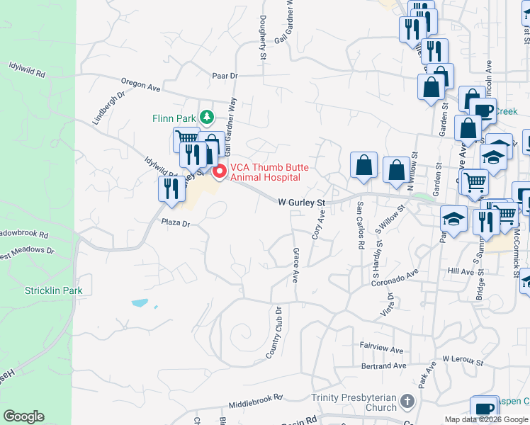 map of restaurants, bars, coffee shops, grocery stores, and more near 1135 West Gurley Street in Prescott