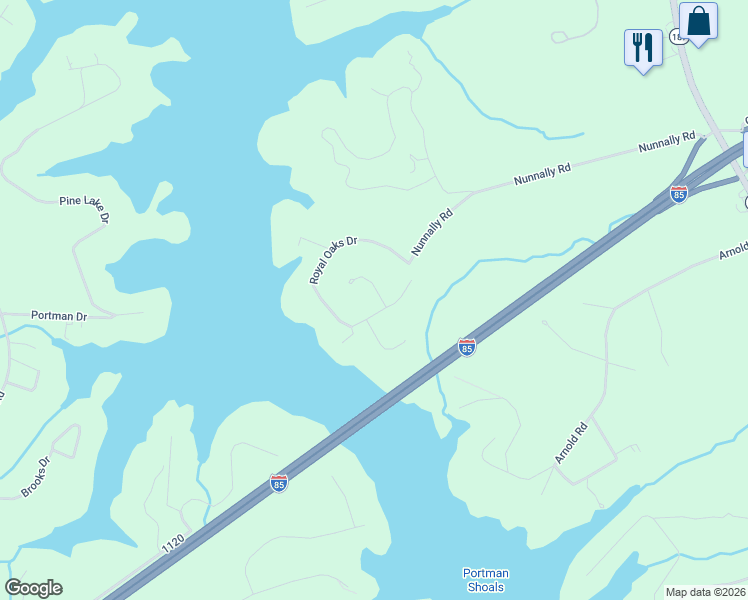 map of restaurants, bars, coffee shops, grocery stores, and more near 315 Royal Oaks Dr in Anderson