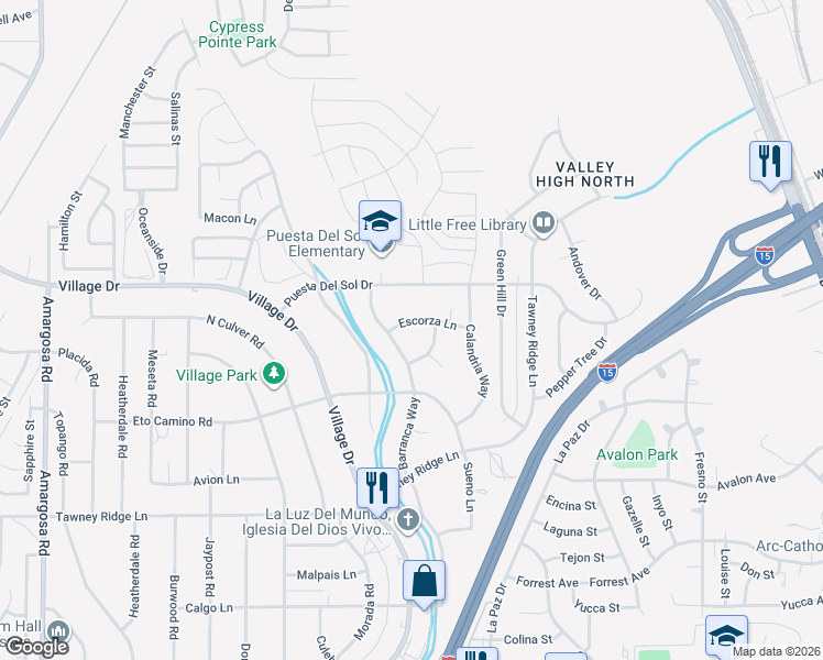 map of restaurants, bars, coffee shops, grocery stores, and more near 15961 Escorza Lane in Victorville