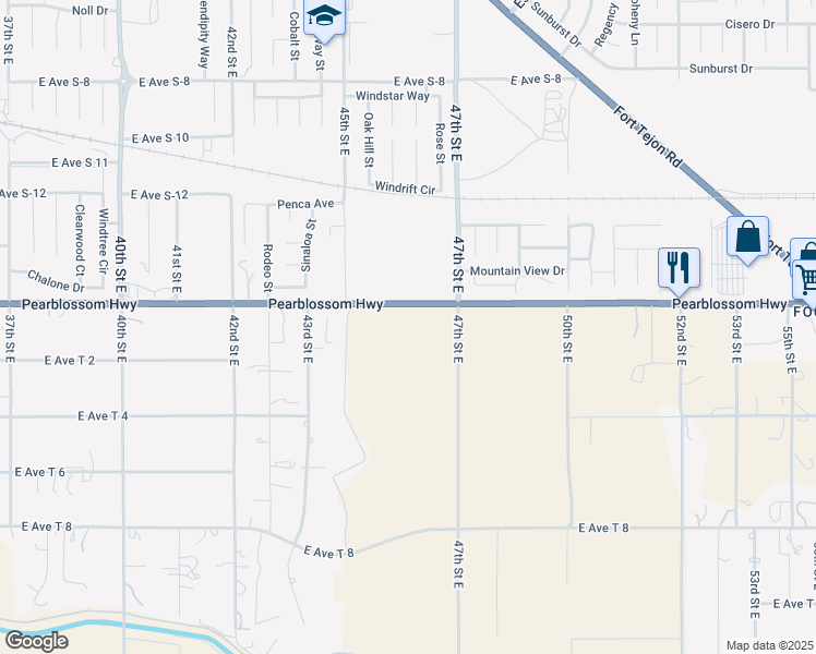 map of restaurants, bars, coffee shops, grocery stores, and more near 2 Pearblossom Highway in Palmdale