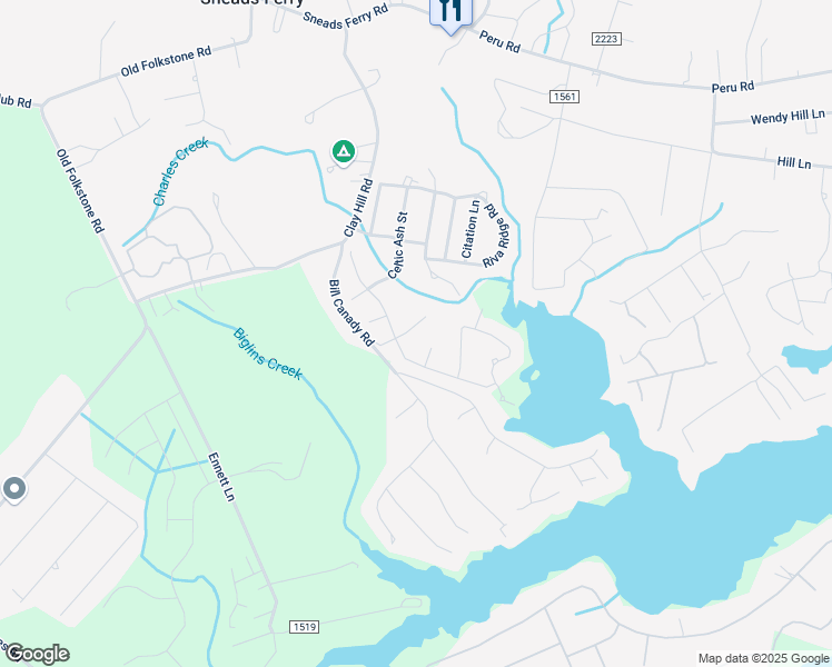 map of restaurants, bars, coffee shops, grocery stores, and more near 108 Little Current Lane in Sneads Ferry