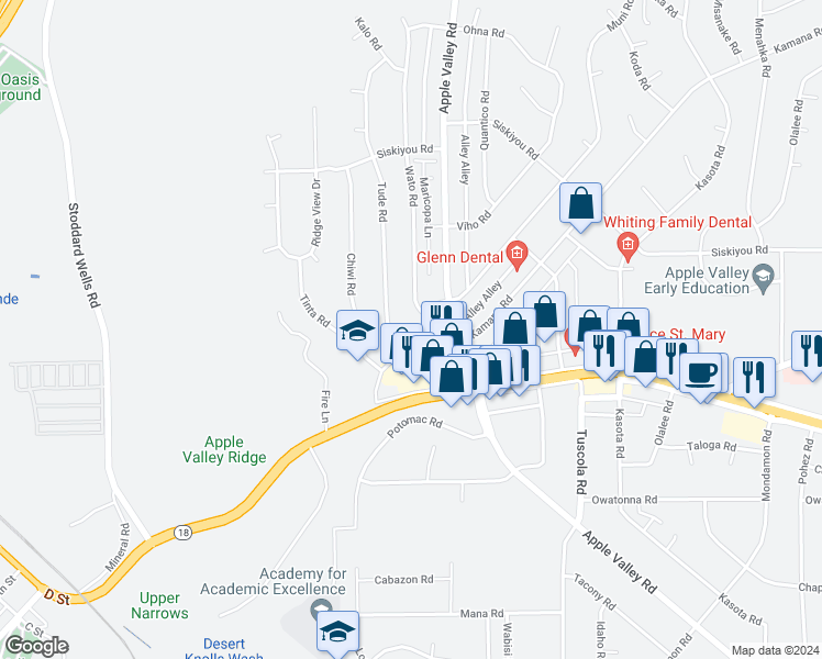 map of restaurants, bars, coffee shops, grocery stores, and more near 15996 Muni Road in Apple Valley