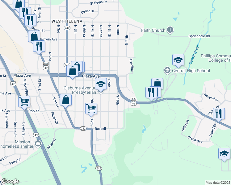 map of restaurants, bars, coffee shops, grocery stores, and more near 147 South 10th in Helena-West Helena