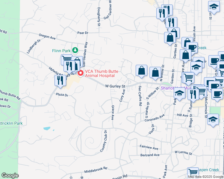 map of restaurants, bars, coffee shops, grocery stores, and more near 111 Grace Avenue in Prescott