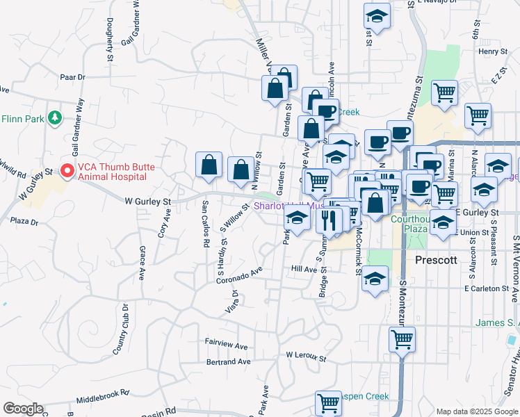 map of restaurants, bars, coffee shops, grocery stores, and more near 646 Beach Avenue in Prescott