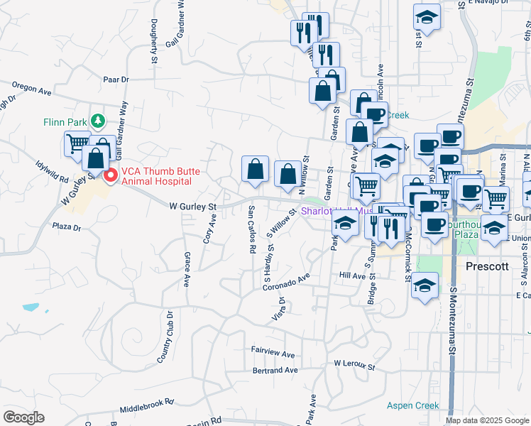 map of restaurants, bars, coffee shops, grocery stores, and more near 122 South Alto Street in Prescott