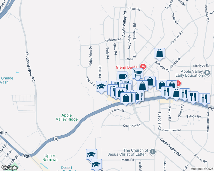 map of restaurants, bars, coffee shops, grocery stores, and more near 15994 Tude Road in Apple Valley