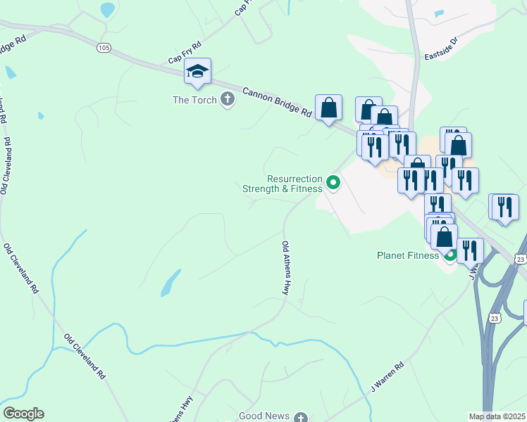 map of restaurants, bars, coffee shops, grocery stores, and more near in Cornelia