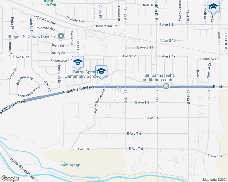 map of restaurants, bars, coffee shops, grocery stores, and more near 3636 Pearblossom Highway in Palmdale