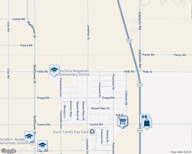 map of restaurants, bars, coffee shops, grocery stores, and more near 11747 Cool Water Street in Adelanto