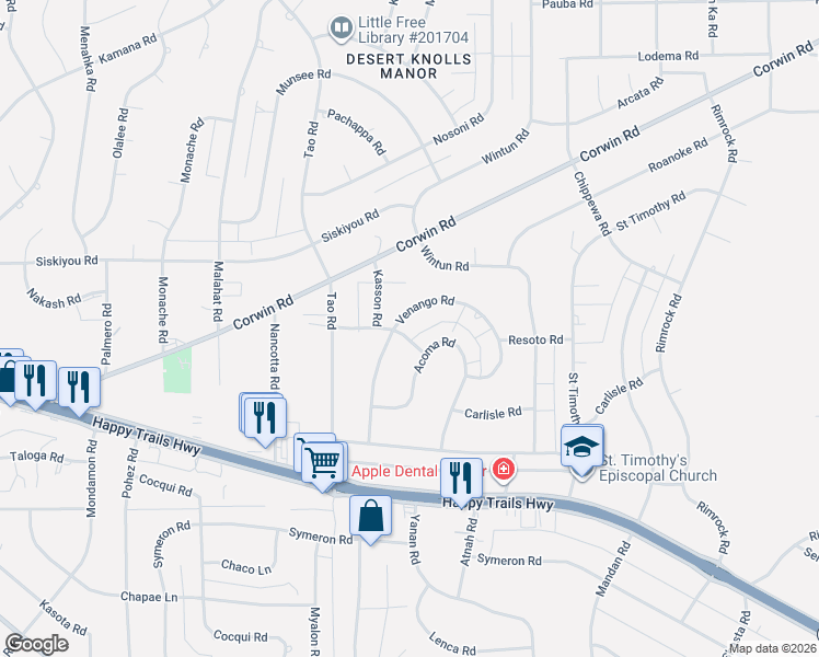 map of restaurants, bars, coffee shops, grocery stores, and more near 19038 Resoto Rd in Apple Valley