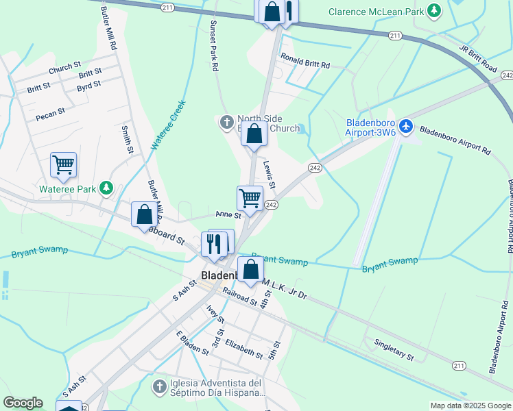map of restaurants, bars, coffee shops, grocery stores, and more near Main Street in White Lake