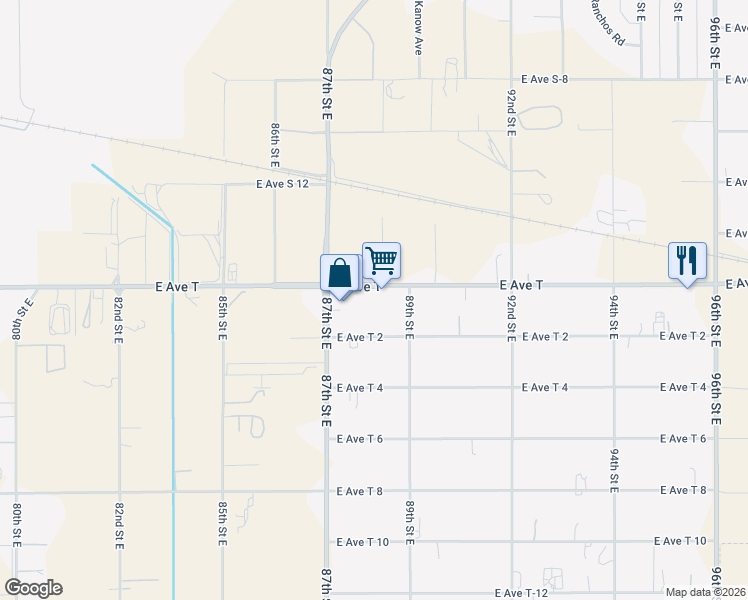 map of restaurants, bars, coffee shops, grocery stores, and more near 8714 East Avenue T in Littlerock