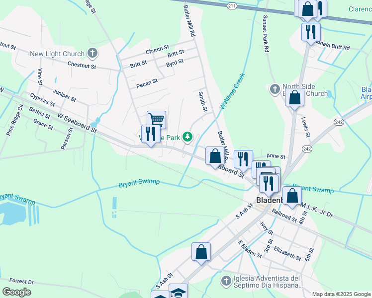 map of restaurants, bars, coffee shops, grocery stores, and more near 811 West Seaboard Street in Bladenboro