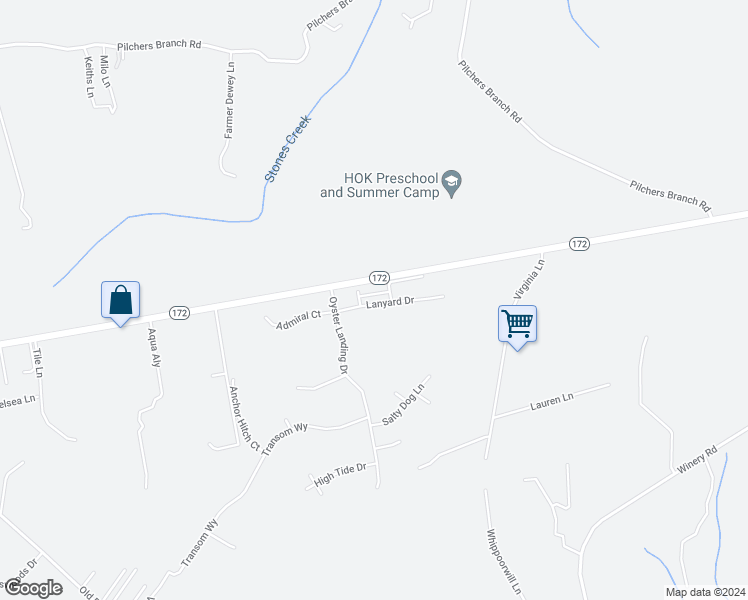 map of restaurants, bars, coffee shops, grocery stores, and more near 514 Oyster Rock Lane in Sneads Ferry