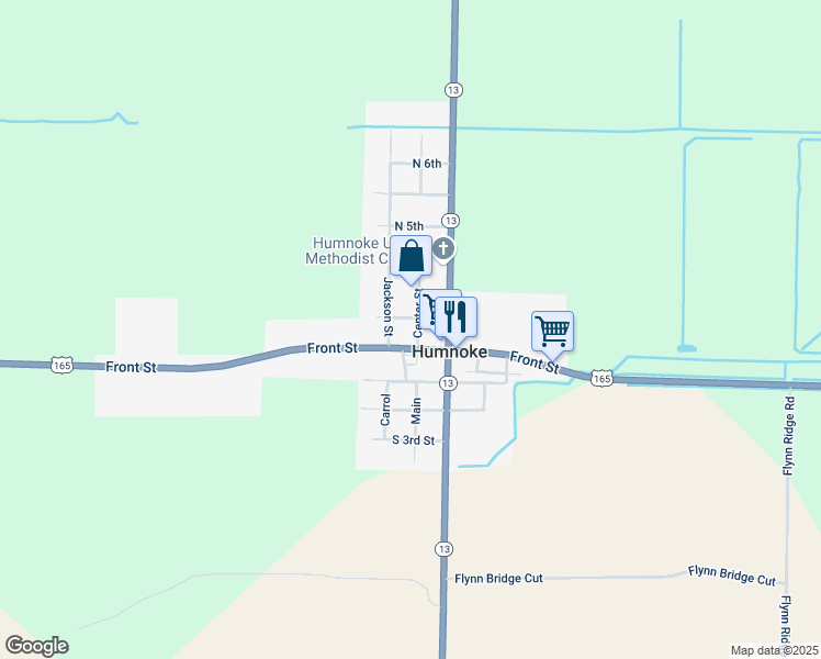 map of restaurants, bars, coffee shops, grocery stores, and more near 12220 U.S. 165 in Humnoke