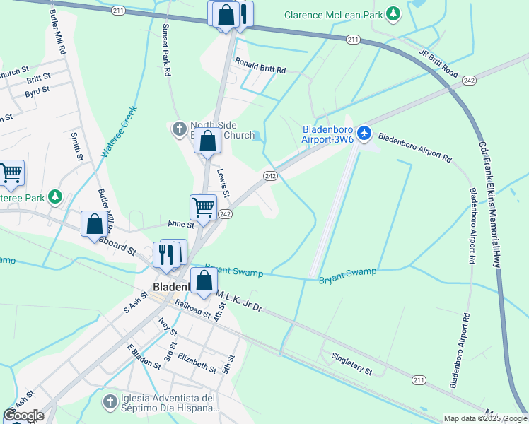 map of restaurants, bars, coffee shops, grocery stores, and more near 419 Elizabethtown Road in Bladenboro