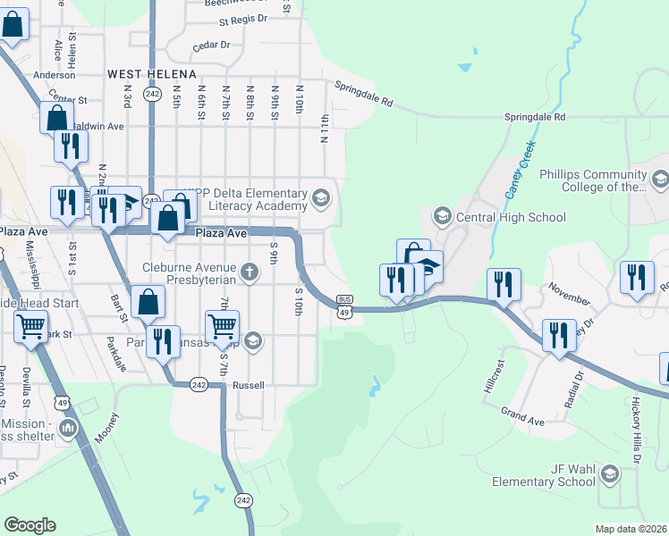 map of restaurants, bars, coffee shops, grocery stores, and more near 215 Carolina in Helena-West Helena