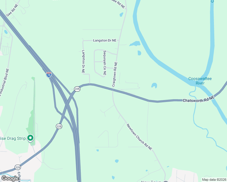 map of restaurants, bars, coffee shops, grocery stores, and more near 1367 Newtown Church Road Northeast in Calhoun
